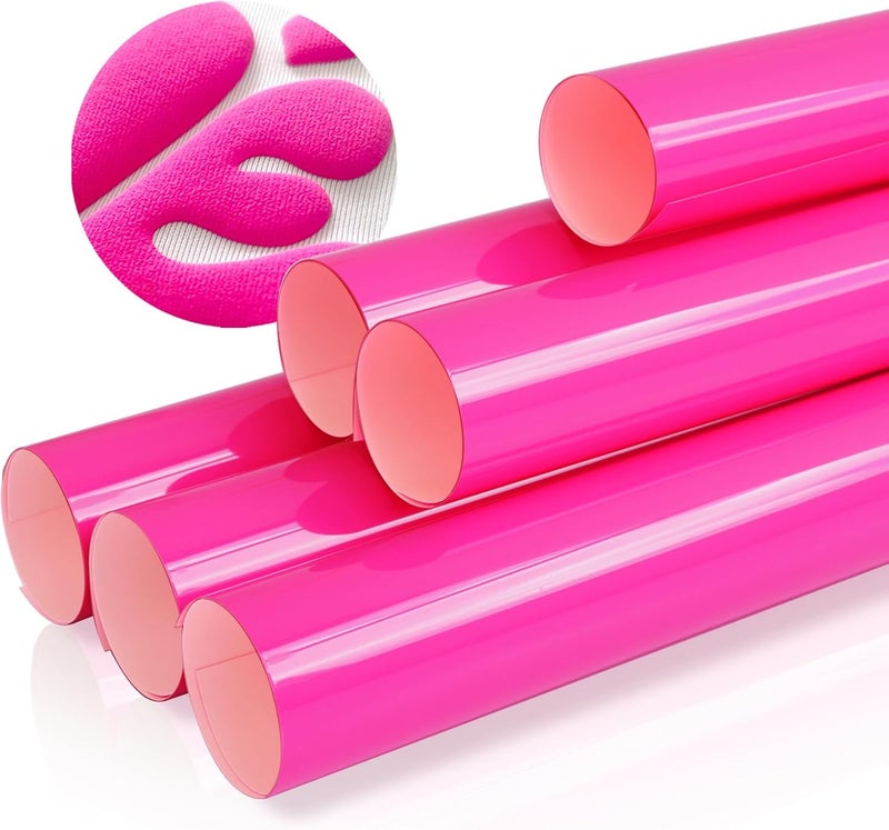 HTVJOYDO 6Pcs Puff Vinyl Heat Transfer, 12x10Inch Rose Red 3D Puff HTV, DIY Iron-on Vinyl for T-Shirts, Easy to Cut and Weed, Compatible with Cricut or Cameo (6 Rose Red Puff) - Image 1